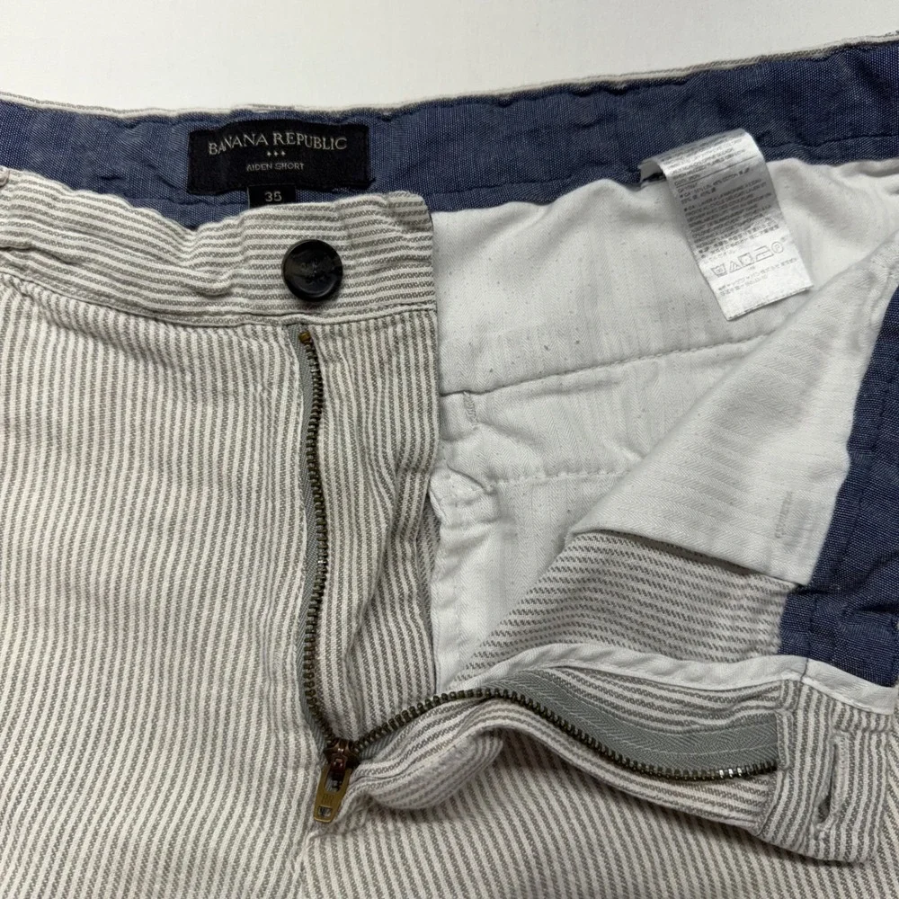Banana Republic‎ Aiden Shorts 35 Striped Chino Casual Summer Mens Linen Cotton